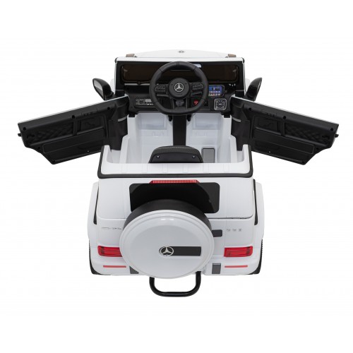 Mercedes AMG G63 pre deti Biely + Ovládač + MP3 LED + Pomalý štart + EVA + Pásy