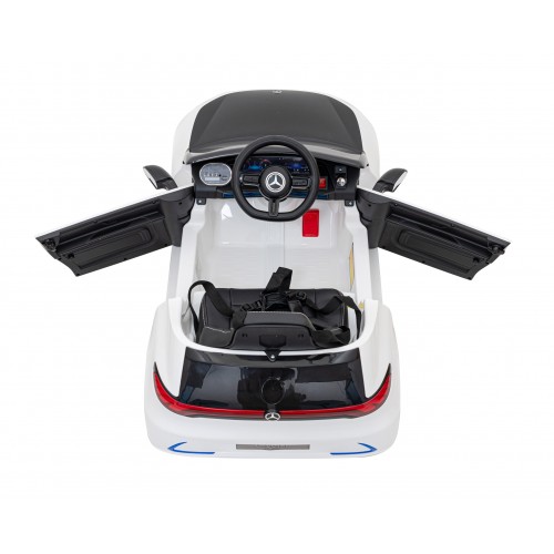 Mercedes Benz AMG EQA pre deti Biely + Ovládač + 5-bodové pásy + EVA + Displej MP3 + LED