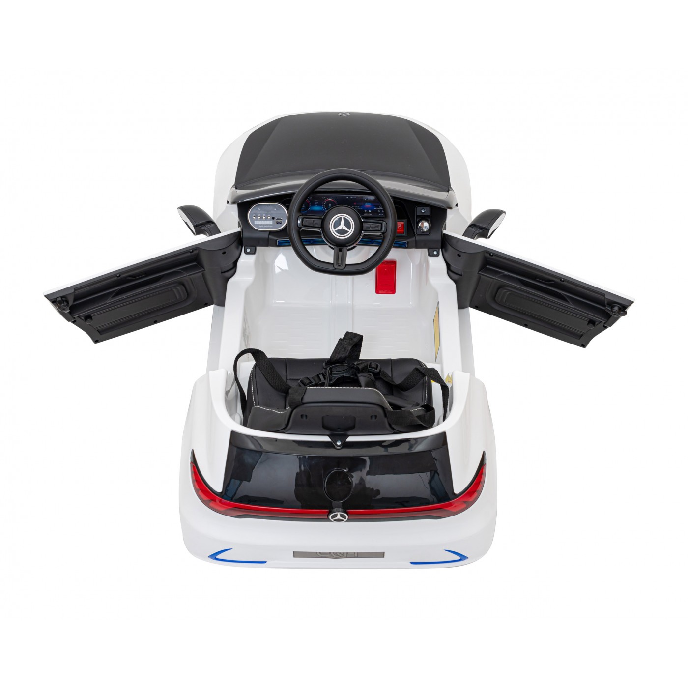 Mercedes Benz AMG EQA pre deti Biely + Ovládač + 5-bodové pásy + EVA + Displej MP3 + LED