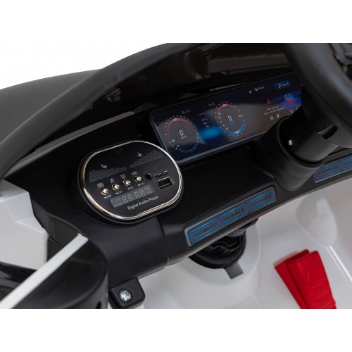 Mercedes Benz AMG EQA pre deti Biely + Ovládač + 5-bodové pásy + EVA + Displej MP3 + LED