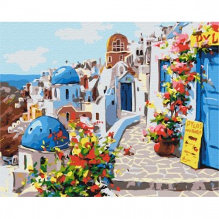 Maľovanie podľa čísiel Santorini 40x50 Plátno + Farby + Štetce