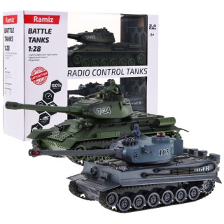 Diaľkovo ovládané 2 tanky T-34 vs Tiger pre deti 3+ Strieľajúce modely 1:28 + Veľká Bitka Tankov + Zvuky Svetlá