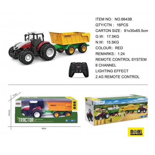 Traktor Červený R/C s Prívesom