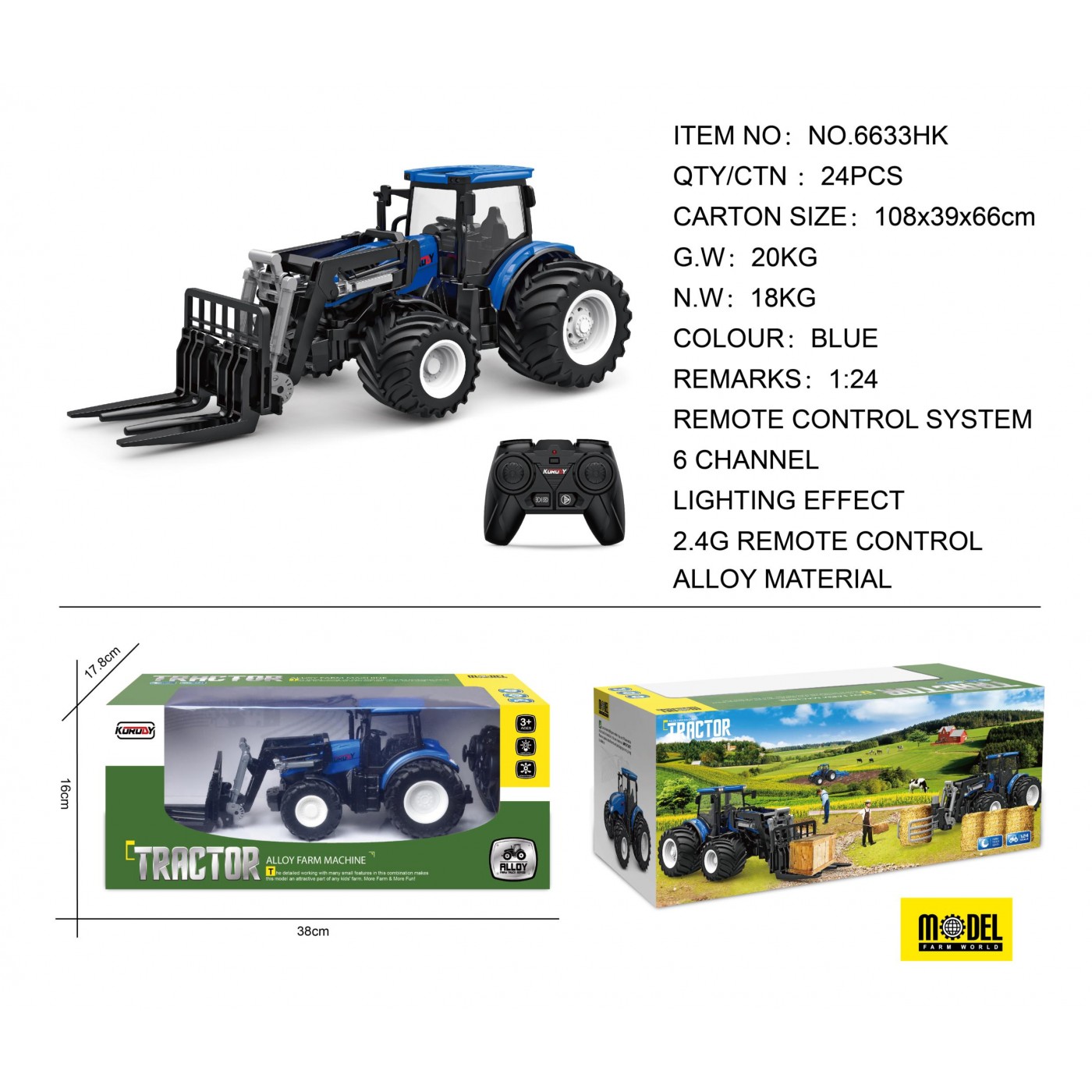 Traktor Modrý R/C s Vežou