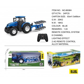 Traktor Modrý R/C S Pluhom 1:24