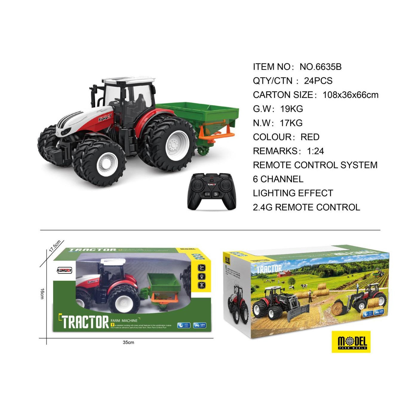 Traktor Červený R/C So Sejačkou