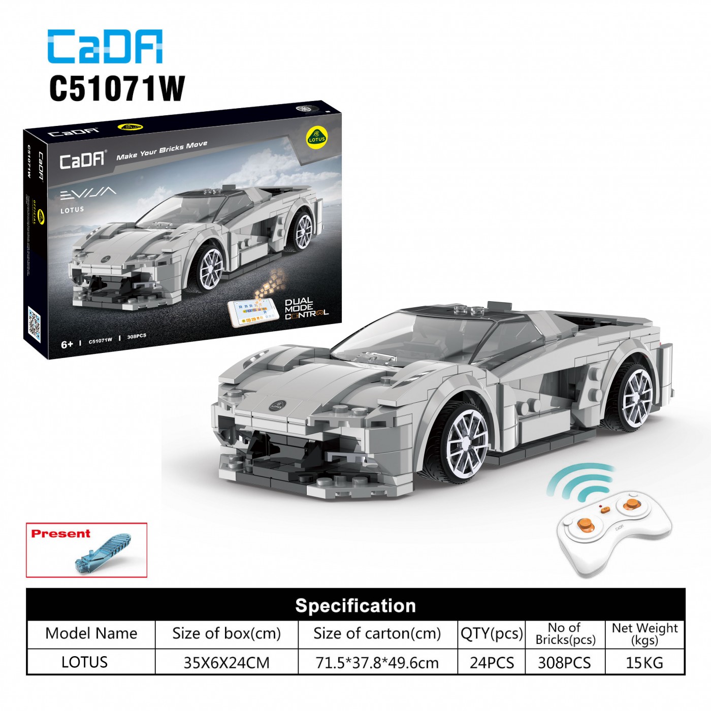 Stavebnica R/C Športové Autíčko 308ks. EE