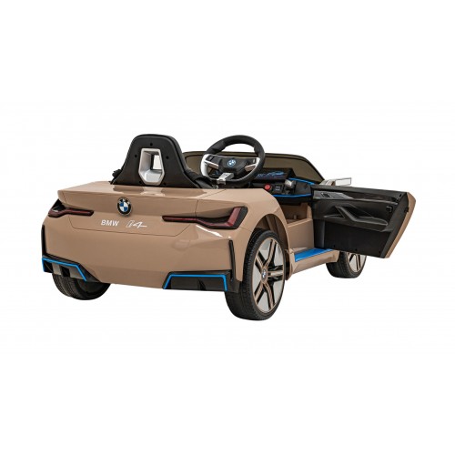 Auto BMW I4 na batériu pre deti Zlaté + Pomalý štart + EVA + Ekokoža + Audio LED + Ovládač