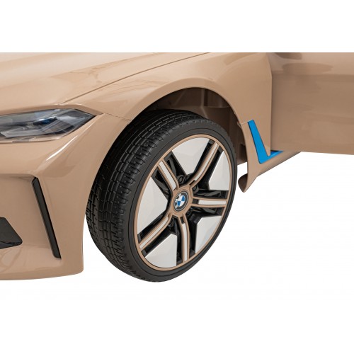 Auto BMW I4 na batériu pre deti Zlaté + Pomalý štart + EVA + Ekokoža + Audio LED + Ovládač