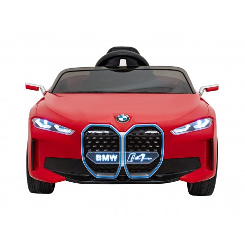 Auto BMW I4 na batériu pre deti Červené + Pomalý štart + EVA + Ekokoža + Audio LED + Ovládač