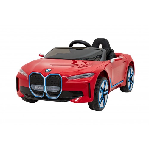 Auto BMW I4 na batériu pre deti Červené + Pomalý štart + EVA + Ekokoža + Audio LED + Ovládač