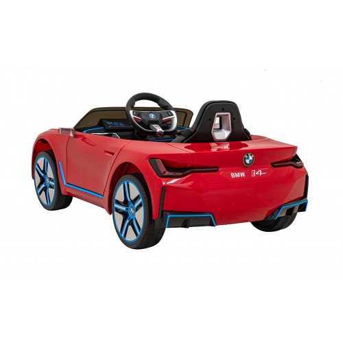 Auto BMW I4 na batériu pre deti Červené + Pomalý štart + EVA + Ekokoža + Audio LED + Ovládač