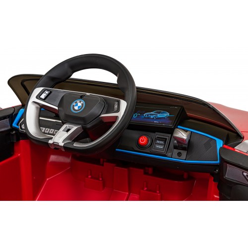 Auto BMW I4 na batériu pre deti Červené + Pomalý štart + EVA + Ekokoža + Audio LED + Ovládač
