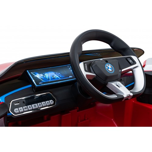 Auto BMW I4 na batériu pre deti Červené + Pomalý štart + EVA + Ekokoža + Audio LED + Ovládač