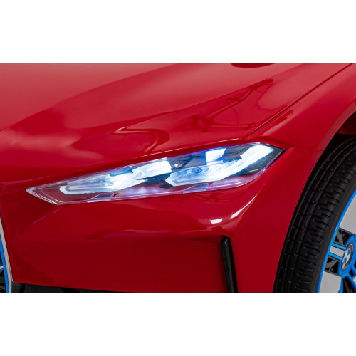 Auto BMW I4 na batériu pre deti Červené + Pomalý štart + EVA + Ekokoža + Audio LED + Ovládač