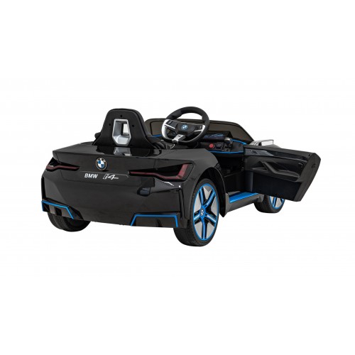 Auto BMW I4 na batériu pre deti Čierne + Pomalý štart + EVA + Ekokoža + Audio LED + Ovládač