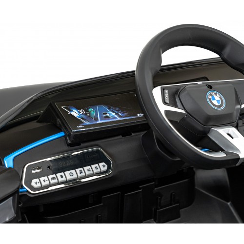 Auto BMW I4 na batériu pre deti Čierne + Pomalý štart + EVA + Ekokoža + Audio LED + Ovládač