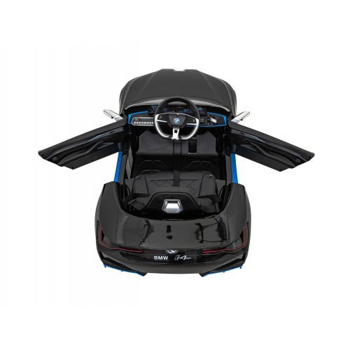 Auto BMW I4 na batériu pre deti Čierne + Pomalý štart + EVA + Ekokoža + Audio LED + Ovládač