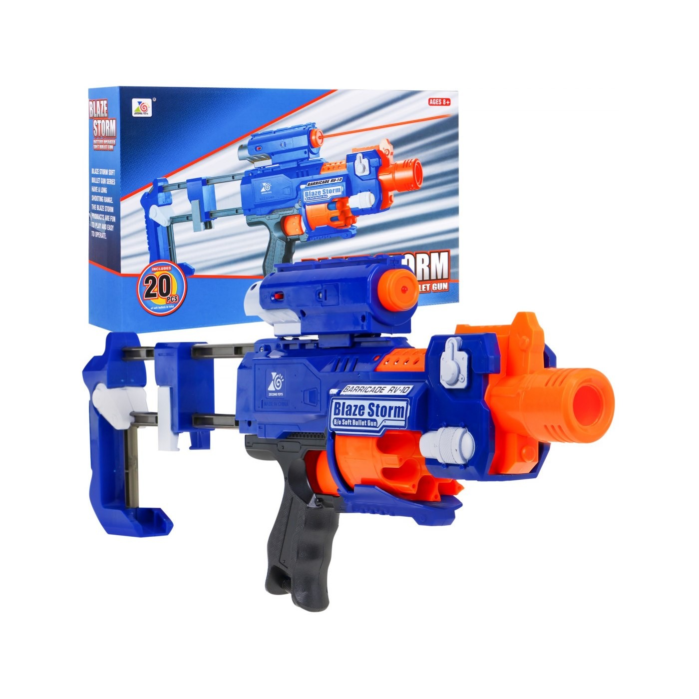 Puška pre deti 8+ Blaze Storm + 20 nábojov z peny + Laserové mieridlo + Pažba