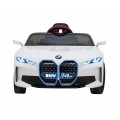 Auto BMW I4 na batériu pre deti Biele + Pomalý štart + EVA + Ekokoža + Audio LED + Ovládač