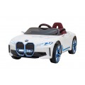Auto BMW I4 na batériu pre deti Biele + Pomalý štart + EVA + Ekokoža + Audio LED + Ovládač