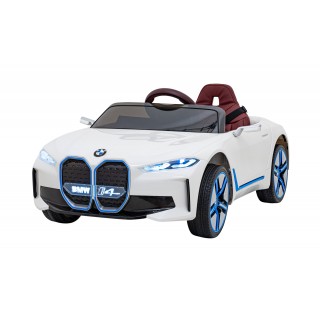 Auto BMW I4 na batériu pre deti Biele + Pomalý štart + EVA + Ekokoža + Audio LED + Ovládač