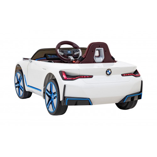 Auto BMW I4 na batériu pre deti Biele + Pomalý štart + EVA + Ekokoža + Audio LED + Ovládač