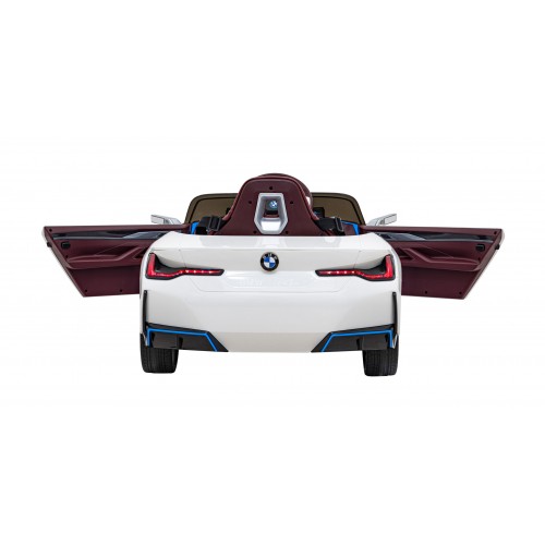 Auto BMW I4 na batériu pre deti Biele + Pomalý štart + EVA + Ekokoža + Audio LED + Ovládač