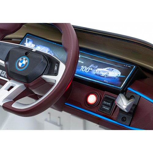 Auto BMW I4 na batériu pre deti Biele + Pomalý štart + EVA + Ekokoža + Audio LED + Ovládač