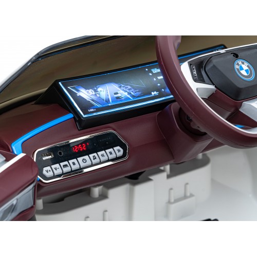 Auto BMW I4 na batériu pre deti Biele + Pomalý štart + EVA + Ekokoža + Audio LED + Ovládač