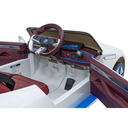Auto BMW I4 na batériu pre deti Biele + Pomalý štart + EVA + Ekokoža + Audio LED + Ovládač
