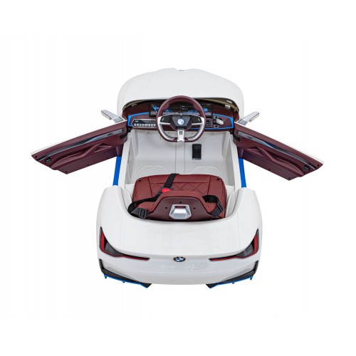 Auto BMW I4 na batériu pre deti Biele + Pomalý štart + EVA + Ekokoža + Audio LED + Ovládač