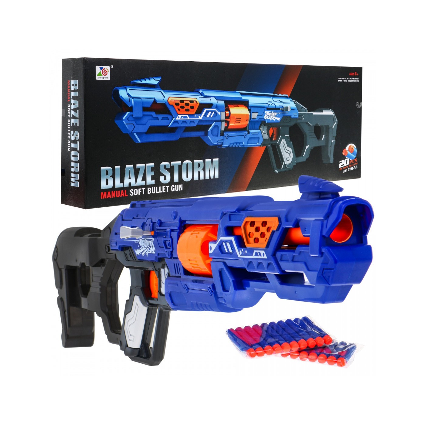 Manuálna Puška pre deti 8+ Blaze Storm Mechanizmus s posuvníkom + 20 dlhých Nábojov z peny