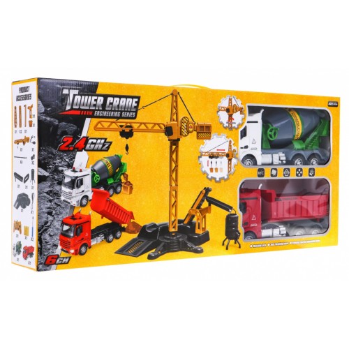 Interaktívna stavenisková sada 3v1 pre deti 4+ Žeriav Betonárka Vyklápač Diaľkové ovládanie