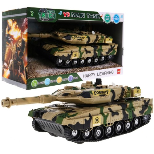 Interaktívny Tank pre deti 3+ béžový + Pohyblivé časti + Trecí pohon + Zvuky Svetlá