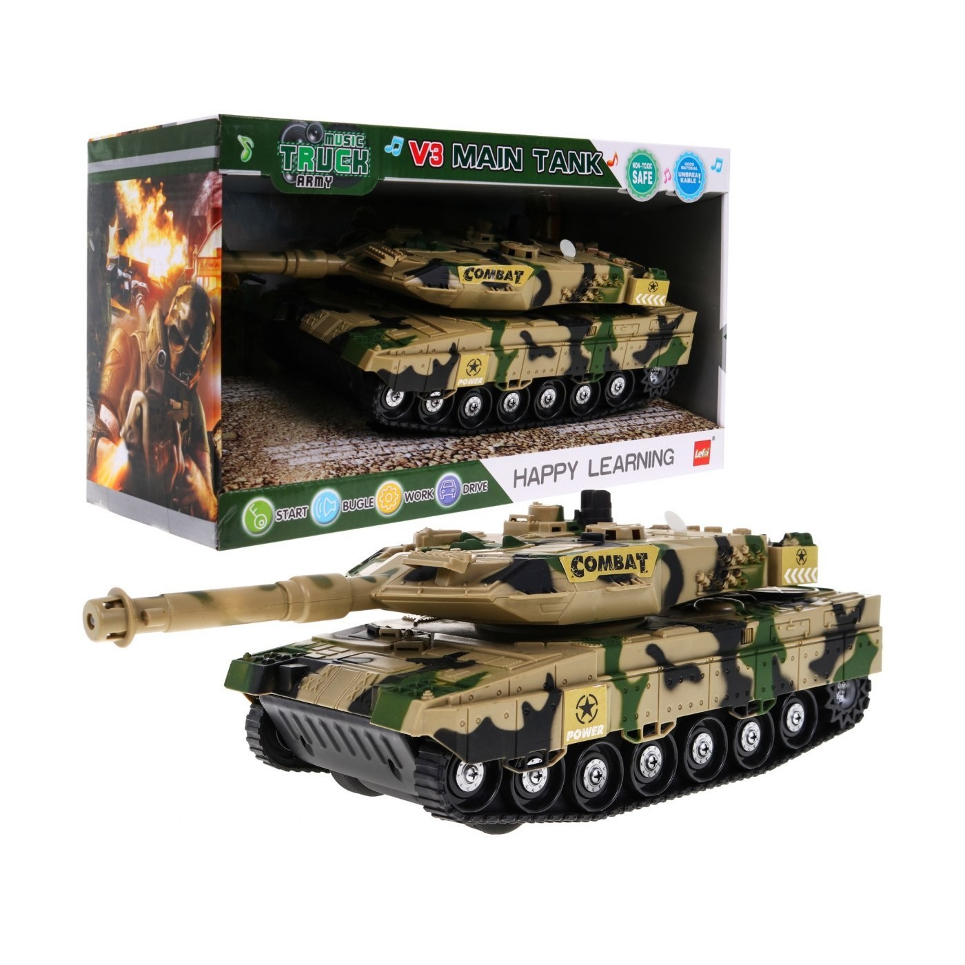 Interaktívny Tank pre deti 3+ béžový + Pohyblivé časti + Trecí pohon + Zvuky Svetlá