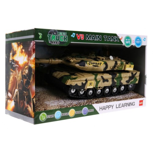 Interaktívny Tank pre deti 3+ béžový + Pohyblivé časti + Trecí pohon + Zvuky Svetlá