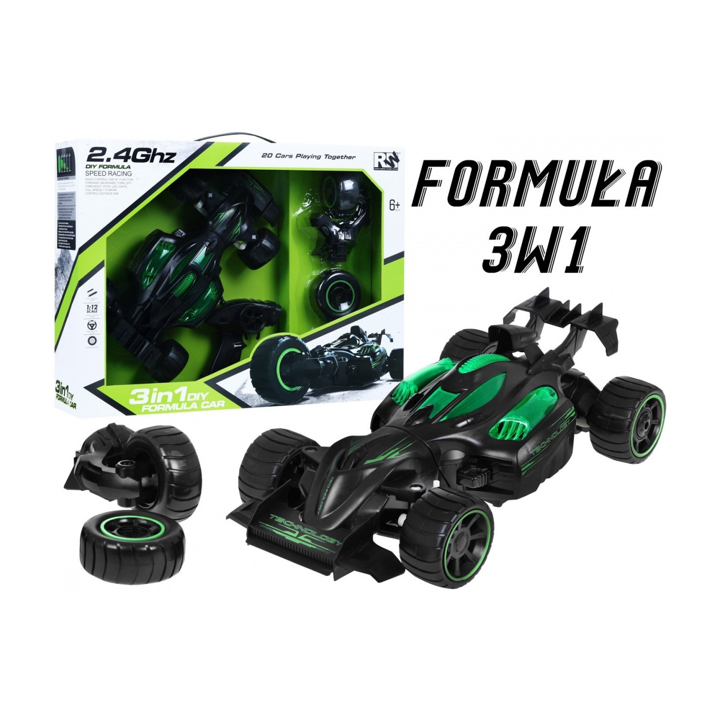 Autíčko R C 2 4G 3v1 Preteky Zameniteľné časti 1 16