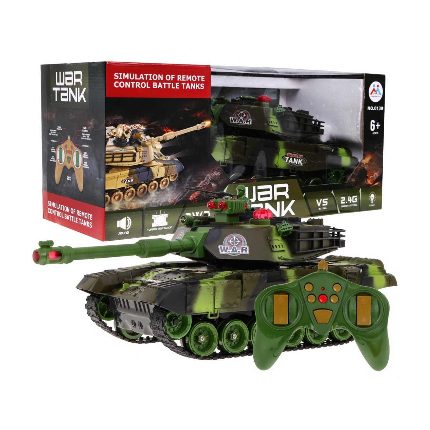 Diaľkovo ovládaný Tank pre deti 3+ Zelený 1:18 + Ovládač + Zvuky + LED + Pohyblivé časti