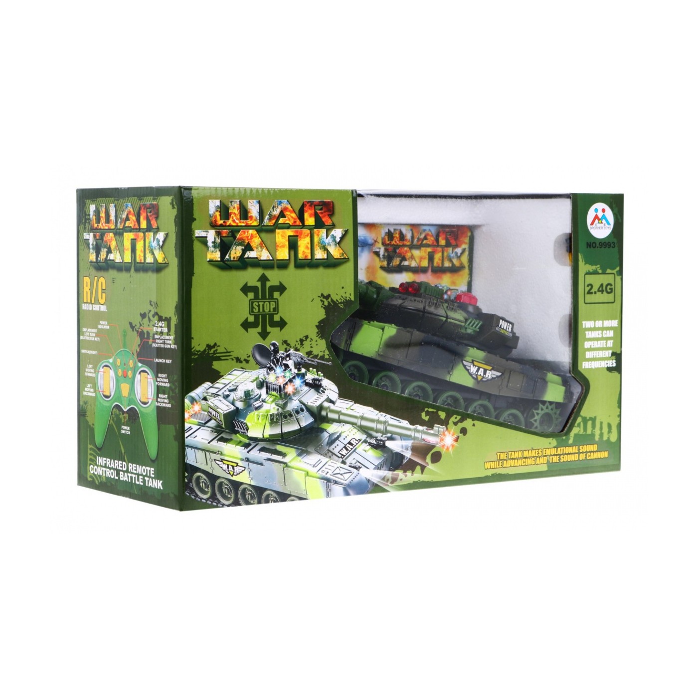 Diaľkovo ovládaný Tank pre deti 3+ zelený + Interaktívne efekty + Výstrel + Ovládač