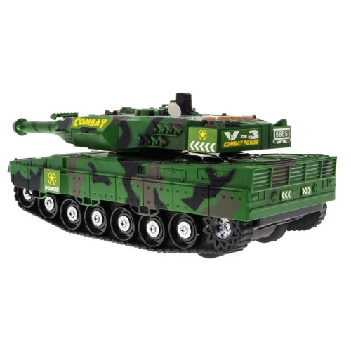 Interaktívny Tank pre deti 3+ zelený + Pohyblivé časti + trecí pohon + Zvuky Svetlá