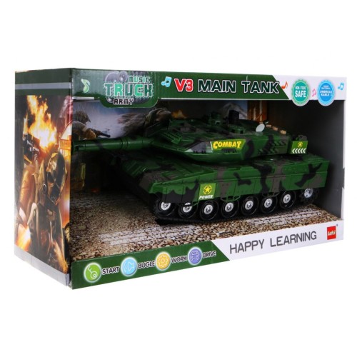 Interaktívny Tank pre deti 3+ zelený + Pohyblivé časti + trecí pohon + Zvuky Svetlá