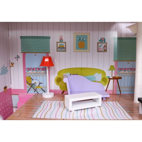 Veľký Drevený domček pre bábiky Ružový pre deti 3+ Príslušenstvo Nábytok + 3 poschodia