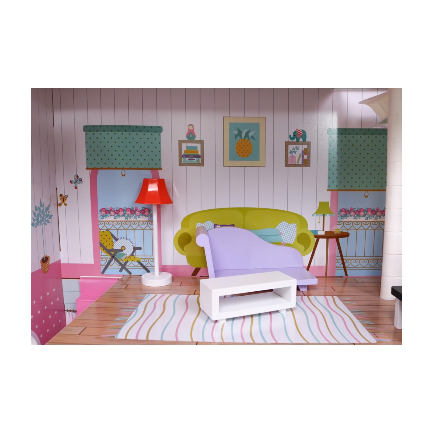 Veľký Drevený domček pre bábiky Ružový pre deti 3+ Príslušenstvo Nábytok + 3 poschodia