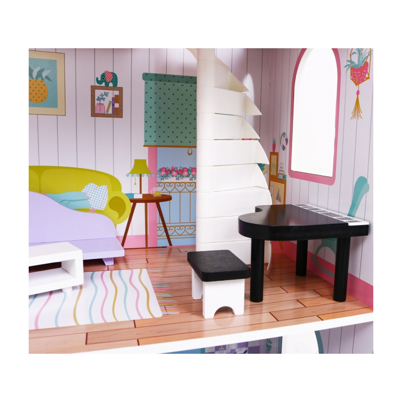 Veľký Drevený domček pre bábiky Ružový pre deti 3+ Príslušenstvo Nábytok + 3 poschodia