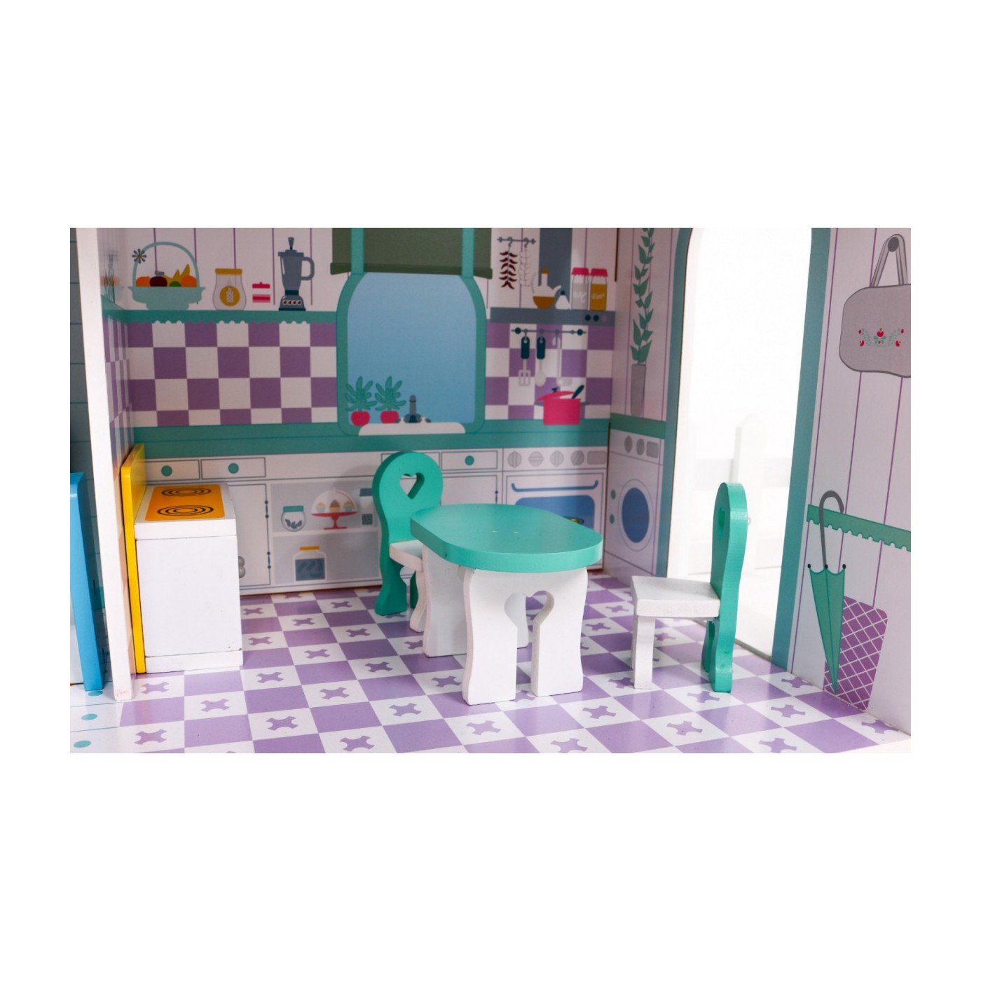 Veľký Drevený domček pre bábiky Ružový pre deti 3+ Príslušenstvo Nábytok + 3 poschodia