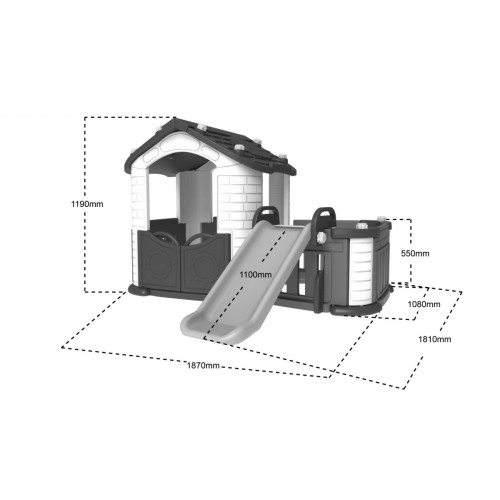 Záhradný domček 3v1 pre deti Červený + Šmýkačka + Záhradka s plotom