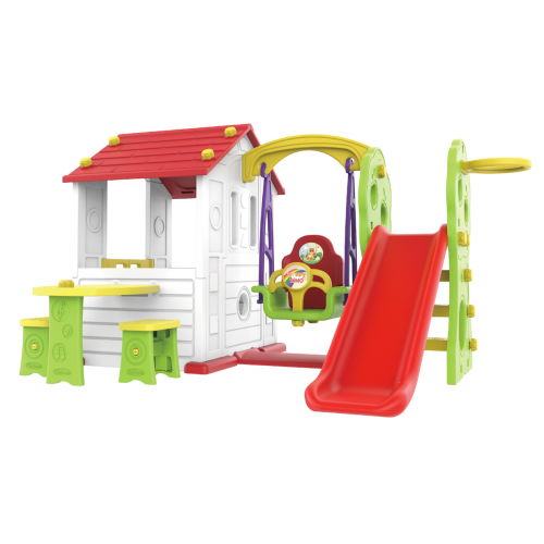 copy of Záhradný domček 3v1 pre deti Červený + Šmýkačka + Záhradka s plotom