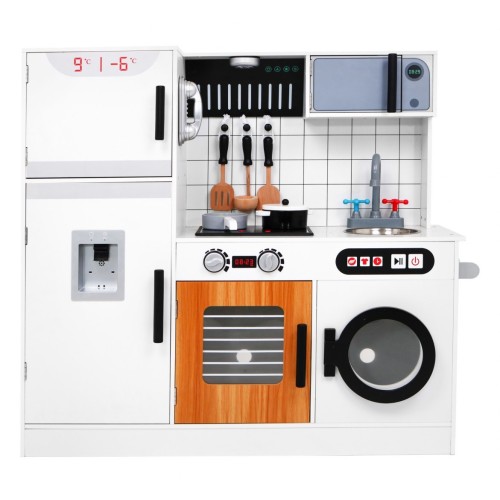 Veľká Kuchyňa z dreva pre deti 3+ biela + Interaktívne Zvuky Svetlá + Príslušenstvo