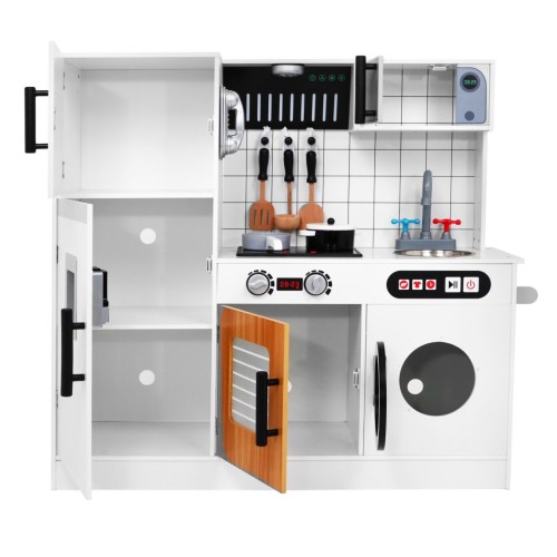 Veľká Kuchyňa z dreva pre deti 3+ biela + Interaktívne Zvuky Svetlá + Príslušenstvo